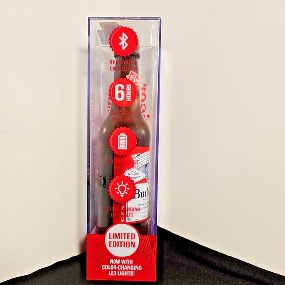 Budweiser BLUETOOTH WIRELESS BOTTLE SPEAKER w\ Color Changing LED Lights in Neck - Picture 4 of 5
